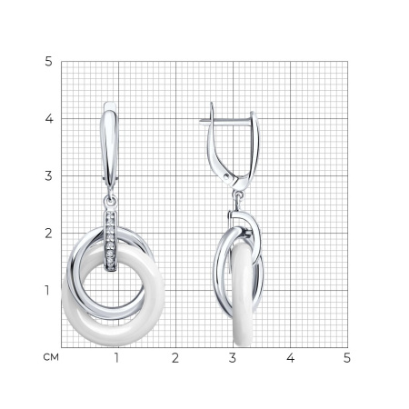 Серебряные серьги с фианитами и керамикой