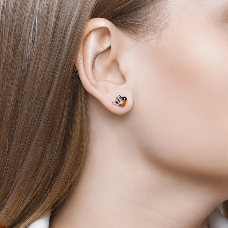 Серьги-пусеты «Снегири» из серебра