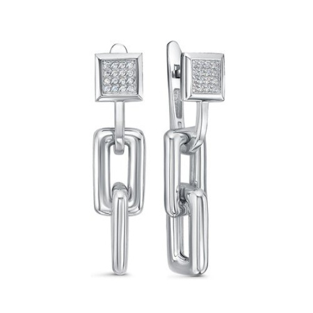 Серьги из серебра «Цепи» с фианитами