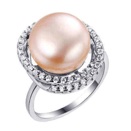 Серебярное кольцо с жемчугом и фианитами