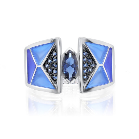 Кольцо из серебра с холодной эмалью и фианитами