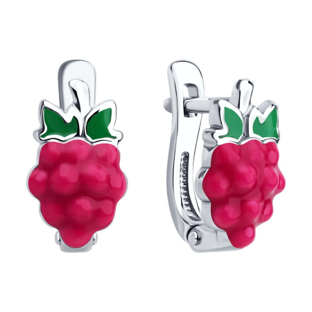 Серьги серебряные с эмалью Ягода-малинка