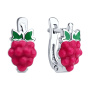 Серьги серебряные с эмалью Ягода-малинка