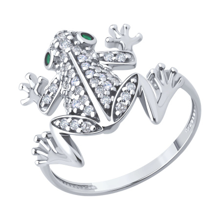 Кольцо из серебра с фианитами «Лягушка»