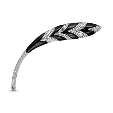 Брошь из серебра с ониксом и фианитом «Перо»