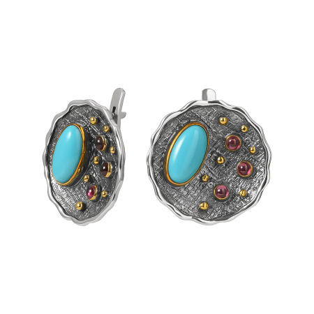 Серебряные серьги с бирюзой и гранатом