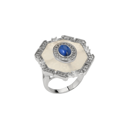 Кольцо с нано-сапфиром и белыми топазами из серебра