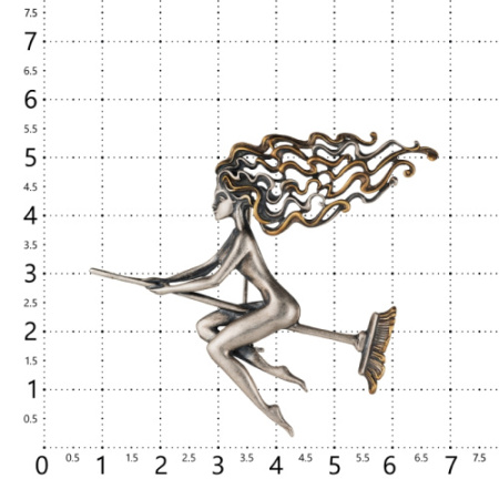 Брошь из серебра «Полёт Маргариты на швабре»