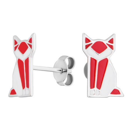 Серебряные серьги с эмалью «Кот»