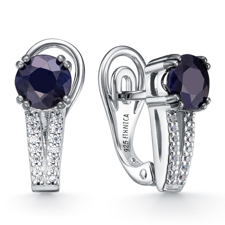 Серебряные серьги с сапфиром и фианитами