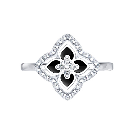 Кольцо из серебра с фианитами и эмалью «Цветок»