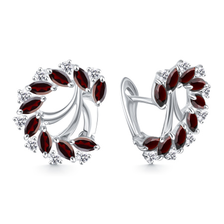 Серьги из серебра с гранатом и фианитами