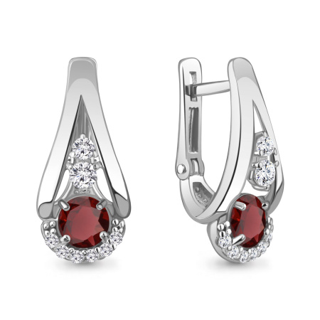 Серьги из серебра с гранатом и фианитами