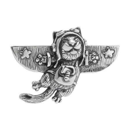 Брошь из серебра «Кот пилот»