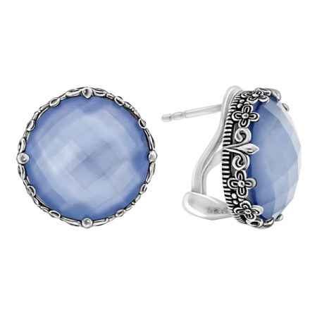 Серебряные серьги с голубым кварцем и перламутром