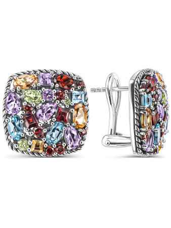 Серебряные серьги с топазом, аметистом и гранатом