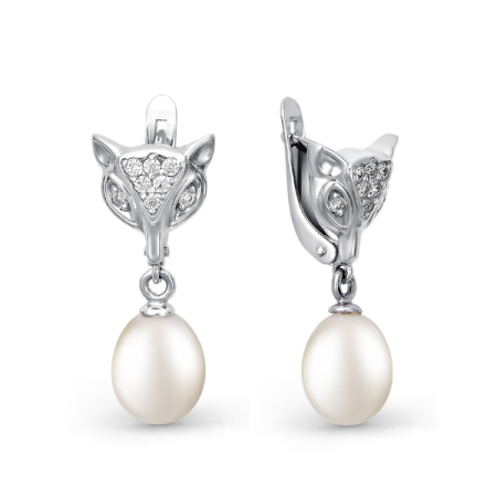 Серебряные серьги с жемчугом и фианитами