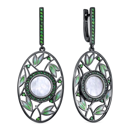 Серьги из серебра с перламутром и фианитами «Ноктюрн»