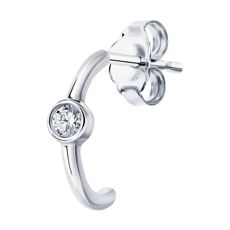 Серьга из серебра с родированием с фианитом