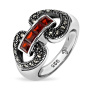 Серебряное кольцо с гранатами и марказитами Swarovski