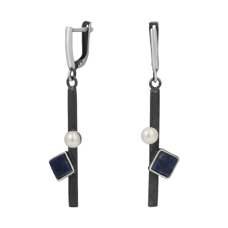 Серьги из серебра с жемчугом и лазуритом