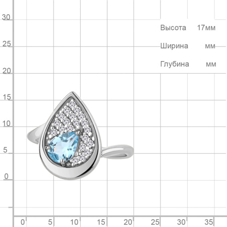 Кольцо из серебра с топазом свисс блю и фианитами
