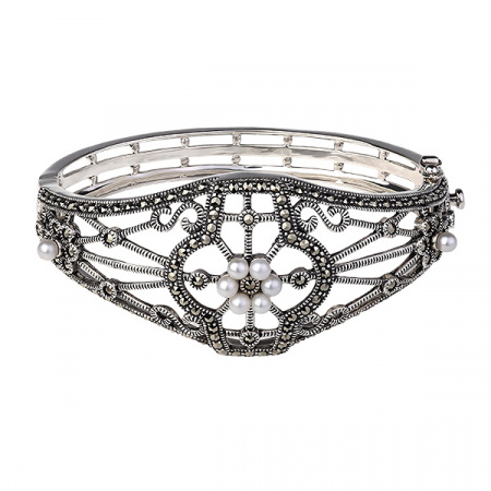 Серебряный браслет с жемчугом и марказитами Swarovski