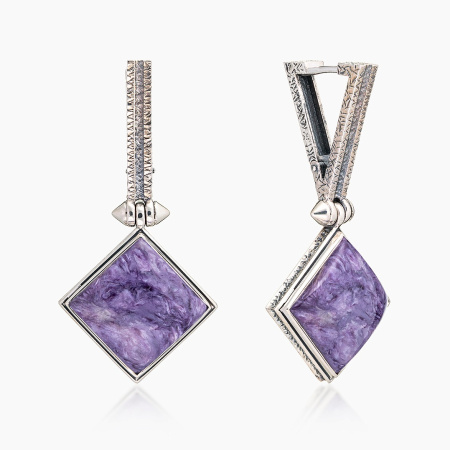 Серьги из серебра с камнем чароит