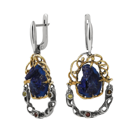 Серьги из серебра с азуритом и турмалином