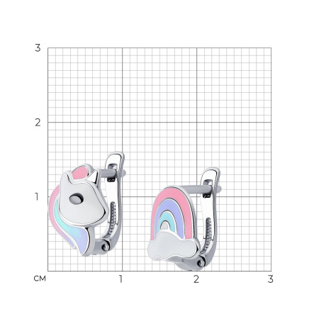 Серьги из серебра с эмалью «Единорог»