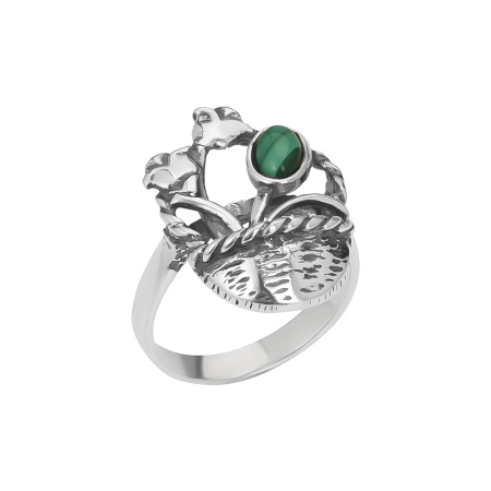 Серебряное кольцо с малахитом «Корзинка с цветами»
