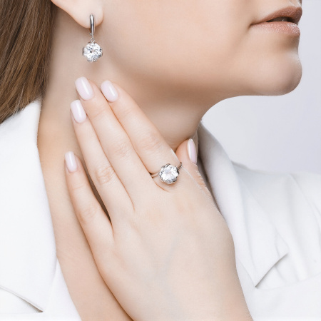 Кольцо из серебра с горным хрусталем и фианитами