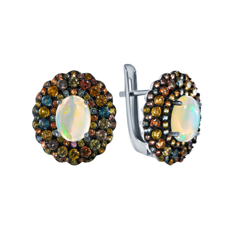 Серьги из серебра с опалом и сапфирами