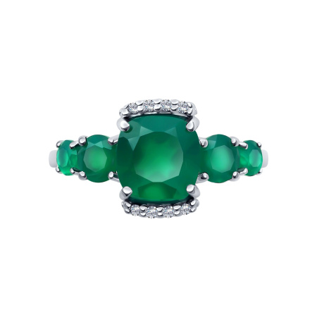 Серебряное кольцо с агатом и фианитами