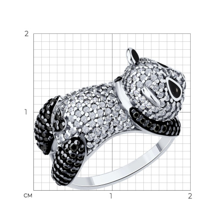 Кольцо из серебра с фианитами и эмалью «Панда»