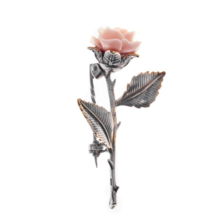 Серебряная брошь «Роза» с кораллом