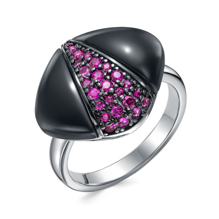 Кольцо из серебра с ониксом и корундом