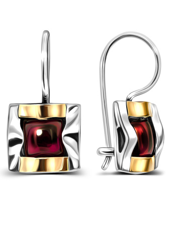 Серебряные серьги с гранатом и позолотой