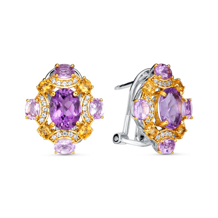 Серьги из серебра 925 пробы с аметистами, цитринами и фианитами