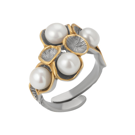Кольцо из серебра с жемчугом в позолоте