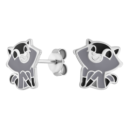 Серебряные серьги с эмалью «Енот»
