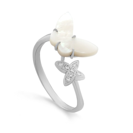 Кольцо из серебра с перламутром и фианитами «Бабочка»