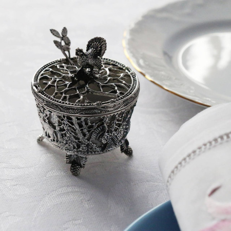 Солонка «Охотничья-Глухарь» серебро 925 и фарфор