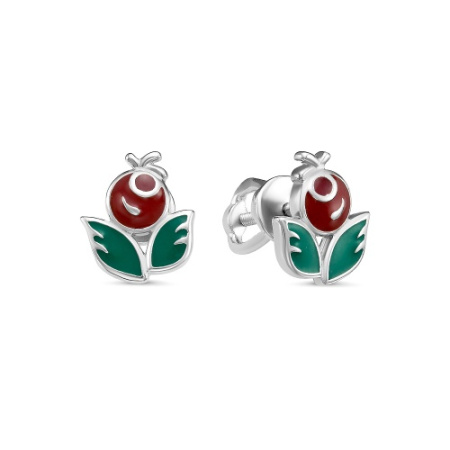 Серьги из серебра с эмалью «Брусника»
