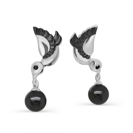 Серебряные серьги с жемчугом «Птицы»