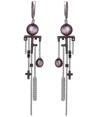 Серьги из серебра с фианитами и жемчугом