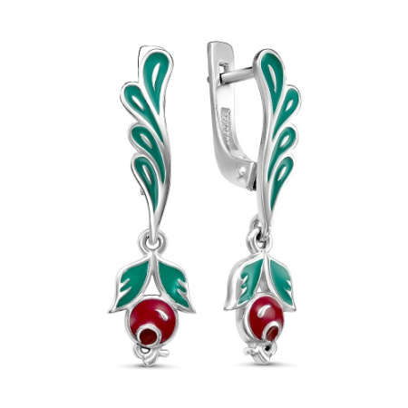 Серьги из серебра с эмалью «Брусника»