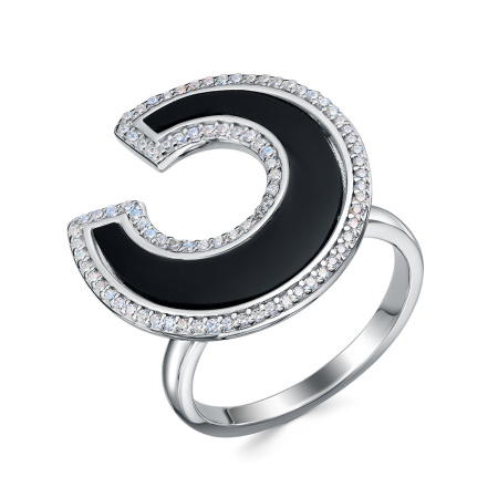 Кольцо из серебра с ониксом и фианитами