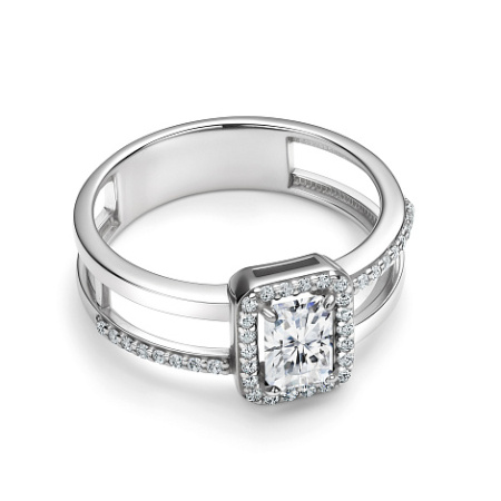 Серебряное кольцо с горным хрусталем и фианитами