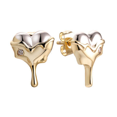 Серьги-пусеты из серебра с фианитами и позолотой «Сердце»
